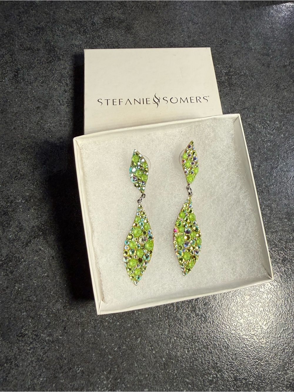 Lime Green Crystal Drop Earrings